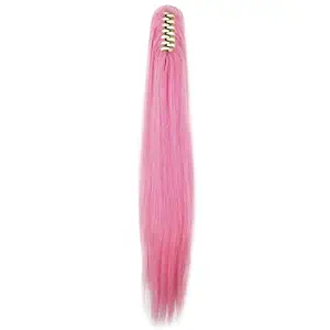 Miss U Hair Long Straight Pink Cosplay Wig Claw Ponytail for Kids and Adult (Pink)