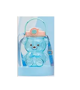 TEMSON Kids Teddy Bear Water Bottle, Leakproof Anti-Fall Soft Silicone Straw Cute Water Bottles, Sipper Water Bottle-1000ml(SL 7073) (Blue)