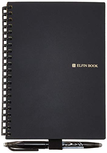 Elfin Livre Everlast Intelligent Notebook 2.0, Cloud Storage, Stockage Evernote, WatertoErase, Ordinateur Portable réutilisable Everlast, Conversion OCR, PDF to Word, 100pages, A5, 5.8"X8.2 (Noir)