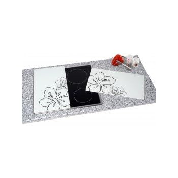 WENKO Protège-Plaque Vitrocéramique 2 Pièces - Verre Trempé Ornement Noir 30x52 Cm