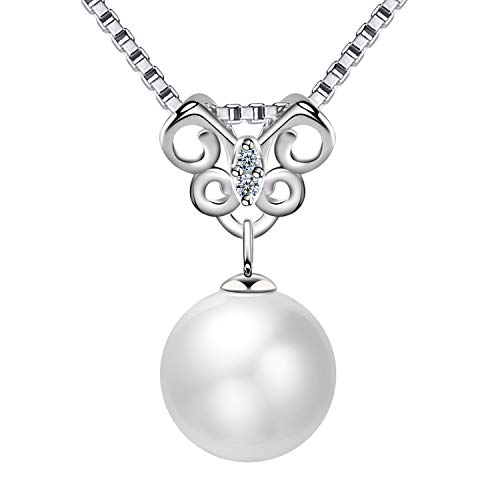 Amilril Collar Perla Mariposa Colgantes Mujer, Plata de Ley 925 Moda Joyería, San Valentín Regalos Originales