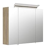  emotion Spiegelschrank 80cm inklusive LED-Acryllampe Eiche hell seidenglanz