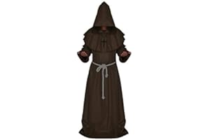 chuangminghangqi Gruselkloster Kostüm Mittelalterliches Priesterkostüm Herren Horror Mönchskostüm Halloween Mönchsrobe Kostüm XXL Mönchsanzug Klosterrobe Renaissance Priesterobe Outfit(XXL,Kaffee)