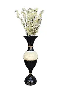 Zyrah Hand Crafted Very Elegant Black and White Cast Iron Floor Vase with Artificial Pearls for Home and Office Decoration - 24 Inches (2)