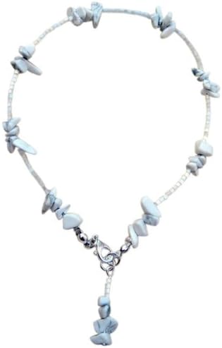 Dellenro ~HOWLITE~ WHITE AND GREY BEADED ANKLE CHAIN ANKLET 10.5" 27cm.