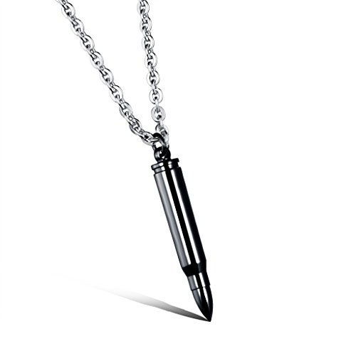 Jewow Schmuck Edelstahl Schwarz Herren Halskette Gewehrkugel Geschoss Anhänger mit 60cm Kette