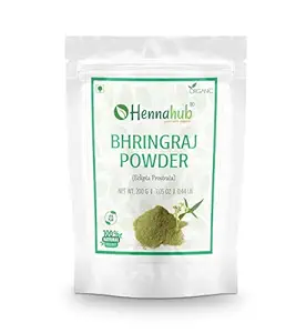 HENNAHUB Natural Bhringraj Powder for Hair, Natural Organic Leaves Herbs, Hair Strengthening, Shine, Conditioning, 200gm
