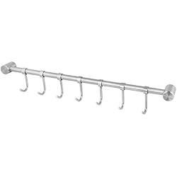 Barre Murale Cuisine, LYTIVAGEN Support Ustensiles de Cuisine en Acier Inoxydable avec 7 Acrochets Amovibles Rail Crochets Barre de Suspension pour Cuisine/Salle de Bain/Chambre/Bureau