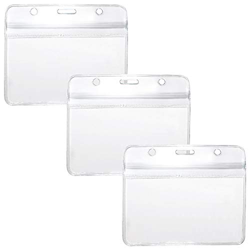 BELLE VOUS Fundas Tarjetas Identificación Horizontal Cierre a Presión (100 Piezas) - 8,2cm x 10cm Portatarjetas Impermeable - Desmontable Resellable para Escuelas, Lugares de Trabajo Uso Profesional