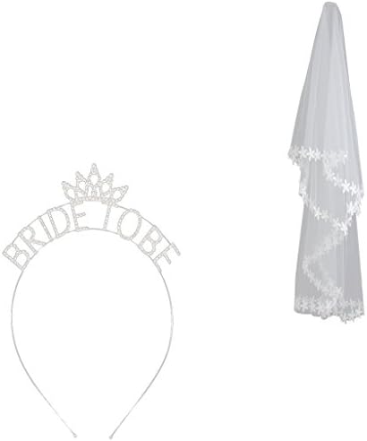 SHENGLUO Sharplace Wedding Bride Comb Veil Bride to Be Silver Tiara Shower Hen Party Accessory(White & Silver &Pink)