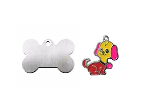 AGNpetSpot Dog ID tag Silver Bone & Puppy Meena Filled 2Pc