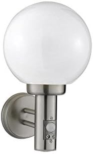 Satin Chrome Outdoor Modern Up Lantern Globe Wall Light with PIR