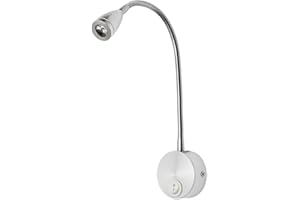 Hemobllo Led Bedside Reading Light, Flexible Gooseneck Wall Lamp, 3W Brushed Silver, White Light, Ideal for Bedroom Night Reading