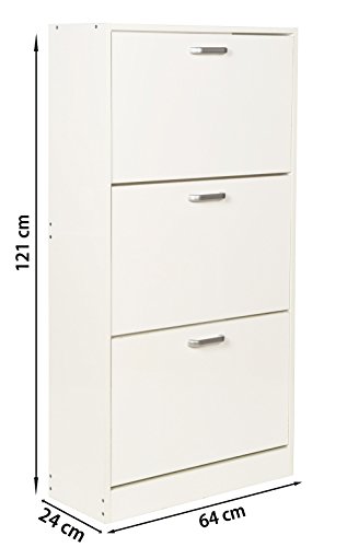 ts-ideen Étagère Armoire Meuble à Chaussures de Rangement 3 Compartiments 121 x 64 cm Bois Blanc