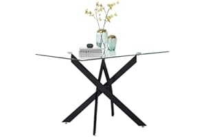 GOLDFAN Tavolo da pranzo moderno in vetro tavolo da pranzo rettangolare da cucina con gambe nere per soggiorno ufficio, ecc. 110 x 70 x 75cm