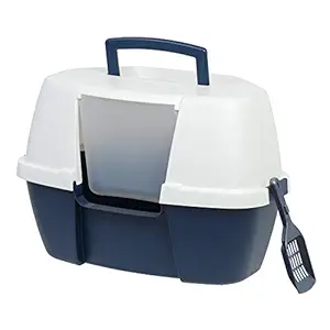 IRIS Large Hooded Corner Litter Box with Scoop, Navy