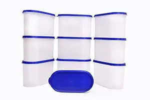 TallBoy Space Saver Plastic Container Set, 1.2 Liters, Set of 10, White and Blue