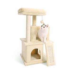 Eono by Amazon Árboles para Gatos rasguña los Postes de sisal Natural con Bola de Juguetes para Dormir de Nido Beige