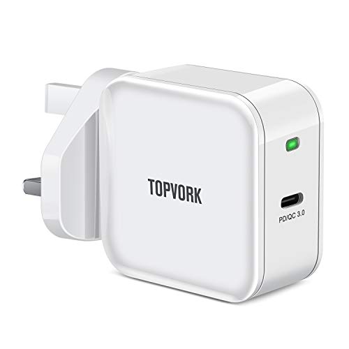 TOPVORK PD Charger, USB C Charger 30W with Power Delivery/QC 3.0 Port for iPhone XS/XS Max/XR/X/8/8 Plus, iPad mini 4/Pro, MacBook, HUAWEI, Pixel, Galaxy and More