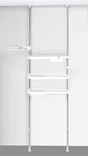 WOLTU BZ4109+BZ4110 Teleskop Garderobensystem, Regal Standregal, verstellbares Ordnungssystem, Metall&Kunststoff, 160-290cm, 3 Ablagen, weiß - 2