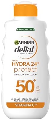 Garnier Delial Hydra 24h Protect Latte protettivo antimacchia con [Vitamina C]. Protezione UPF 50+. Non grasso. Assorbimento rapido e molto resistente all'acqua. 175 ml