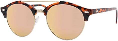Cheapass Sunglasses Clubmaster Brown Black Mirrored Round Lenses Rosé-Gold UV-400 Women Men