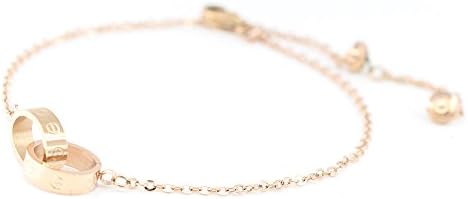 findout ladies 14k rose gold plated titanium steel double ring anklet ,for women girls,(1657)