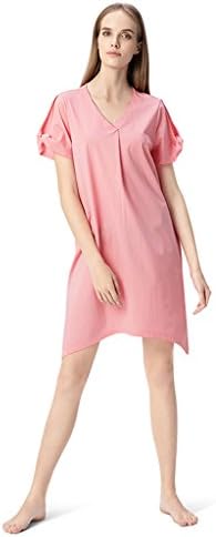 Pajamas ZHAOJING New Women Summer Short-sleeved Sexy Mercerized Cotton V-neck Skirt Casual Home Dress Dress (Color : Pink, Size : XXL)