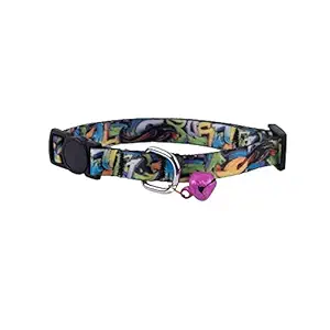 Poochles Cat Collar - Tropical Waves Cat Collar for Kitten & Adult Cat | Adjustable Cat Collar with Bell | Soft Neck Belt for Cats