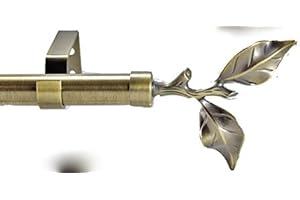 Your Home Online 28mm Diameter Extendable Eyelet Metal Curtain Pole Metal Various Finials Antique Brass Suitable For Tab Top & Ring Top (Antique Brass Leaf Finial, 1.2m - 2m Extendable)