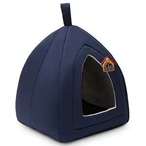 Hollypet 13 ? 13 ? 14 inches Self-Warming Comfortable Triangle Cat Bed Tent House, Dark Blue
