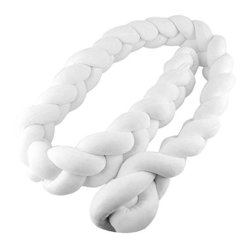 Preisvergleich Produktbild Sticker superb Handge Fertigte Bettumrandung Kinderbett Kissen Geflochten Plüsch Kindergarten Wiege Bettwäsche Neugeborenen Geschenk Kinderbett Zopf Pad Protektor Einfarbig (Weiß, 39,37 Zoll (1m))