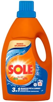 Sole Detersivo Lavatrice Bianco splendente 33 Lavaggi, Formula igienizzante, Detersivo Lavatrice Liquido Bianco Splendente, rimuove le macchie a basse temperature
