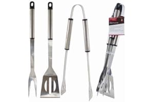 blackspur 3pc Stainless Steel Barbecue Tool Set - Outdoor Kitchen Camping Barbecue Grill Cooking Utensils Accessories Gift Kit for Men - By Redwood