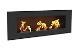 Chimenea de bioetanol Delta 120 cm x 40 cm, negro mate con cristal protector, chimenea de bioetanol, formas modernas, llena de elegancia y calor.