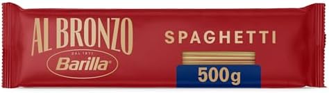 Barilla Pasta Al Bronzo Spaghetti 100% Grano Italiano, Pasta Trafilata Al Bronzo con Lavorazione al Bronzo Grezzo, Ruvidità Intensa, Formato Spesso e Corposo, Alta Tenuta di Sugo e Cottura, 500 g