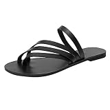 Yvelands Frauen Sandalen Sommer Open Toe Atmungsaktive Strand Rom Casual Slip-On Flache Schuhe Strandschuhe Slipper Hausschuhe (CN-41,Schwarz)