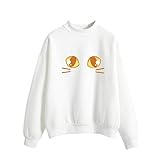 iHENGH Damen Top Bluse Lässig Mode T-Shirt Frühling Sommer Frauen Bequem Blusen Langarm Lose Cat Printed Sweatshirt Tops