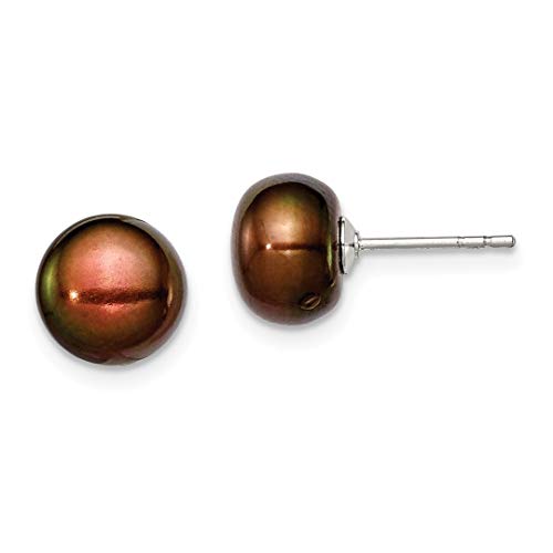 925 Sterling Silver 9mm Brown Freshwater Cultured Button Pearl Stud Earrings Ball Fine Jewellery For Women Gifts For Her
