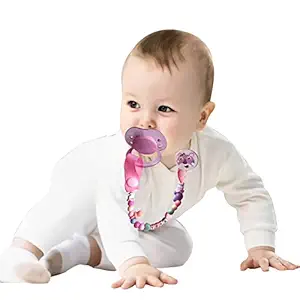 Guru Kripa Baby Products Silicone Pacifier Clip with Chain Unisex Newborn Baby Boys Girls Teething Chewable Beads Soothie Teether Infants Toys Nipple Clips Chain Holder Pink Pack Of1