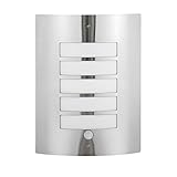 - Wandleuchte mit Bewegungsmelder ohne Leuchtmittel - Blende Edelstahl - Material: Edelstahl und Kunststoff - Anschluss 230V - geeignet für Leuchtmittel E27 max.60Watt - Höhe: 29mm - Breite: 22mm - Tiefe: 10cm - IP44 - Bewegungsmelder 120° -Diese Aussenleuchte ist geeignet für Leuchtmittel der Energieklassen*: A++ bis E -*Energieeffizienzklasse wird gemessen auf einer Skala von A++ (sehr effizient) bis E (weniger effizient)