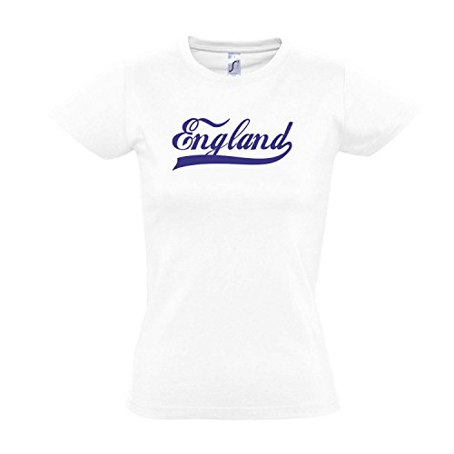 Damen T-Shirt – England Oldschool LÄNDERSHIRT EM / WM FAN Trikot S-XXL , White – blau , S