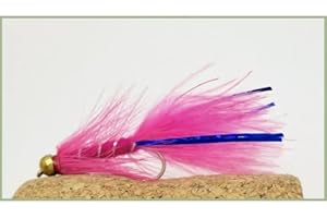 TROUTFLIES UK LURES Trout Fishing Flies, 6 Pack of Goldhead Pink Blue Flash Damsel Size 10