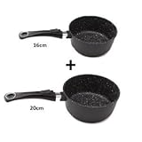 PRADEL EXCELLENCE - Lot de 2 Casseroles 16 cm et 20 cm Façon Pierre Avec 2 Manches Amovibles