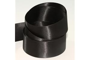 RIBBON WRITER Double Faced Satin Ribbon. 7mm, 10mm, 15mm & 25mm. 58 Colours. 1m Cut Length (25mm, Black Col990)