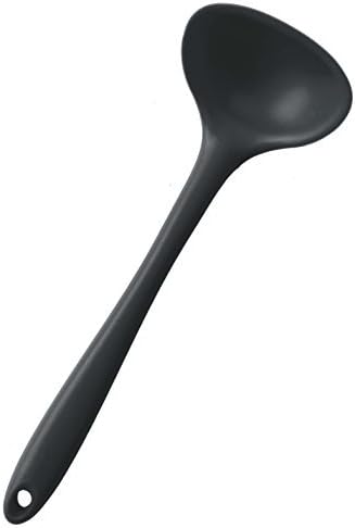 StarPack Premium Silicone Ladle Spoon with Hygienic Solid Coating, Soup Ladle with Bonus 101 Cooking Tips (Gray-Black)