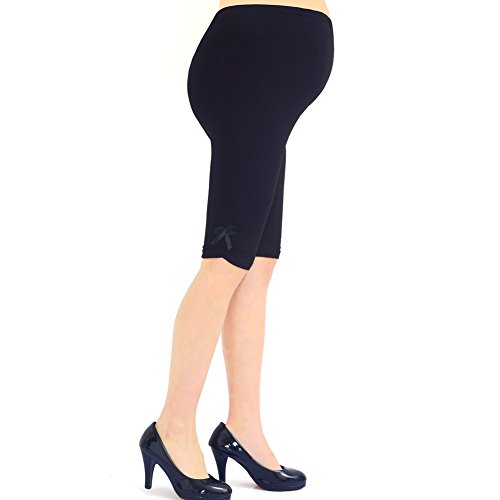 Liang Rou Maternity Over Belly Ultra Thin Stretch Short Leggings With Bow-tie Black