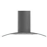 MODERNA: Con una anchura de 90 cm, la campana extractora es ideal para cocinas de distintos tamaños. Su vidrio en forma de arco y su revestimiento de acero inoxidable hacen que sea perfecta para cocinas modernas.