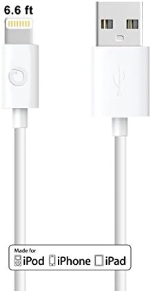 Lightning to USB Port Cable, Noubco PwrSync+ The World Most Durable Cable - Reinforced Apple MFi Certified - for iPhone X 10 8 7 6s 6 Plus 5SE 5c, iPad, iPod - 6.6 ft / 2 m - White