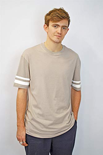 Whitelabel topman Mens Pale Grey Drop Shoulder Stripe Sleeve T Shirt Size S Taupe
